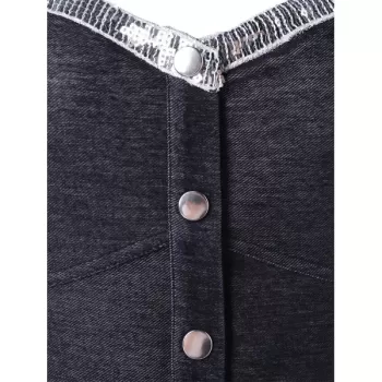 Sequins Denim Tank Top - Dark Gray