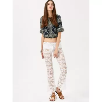 Sexy Lace See-Through Solid Color Pants For Women - White