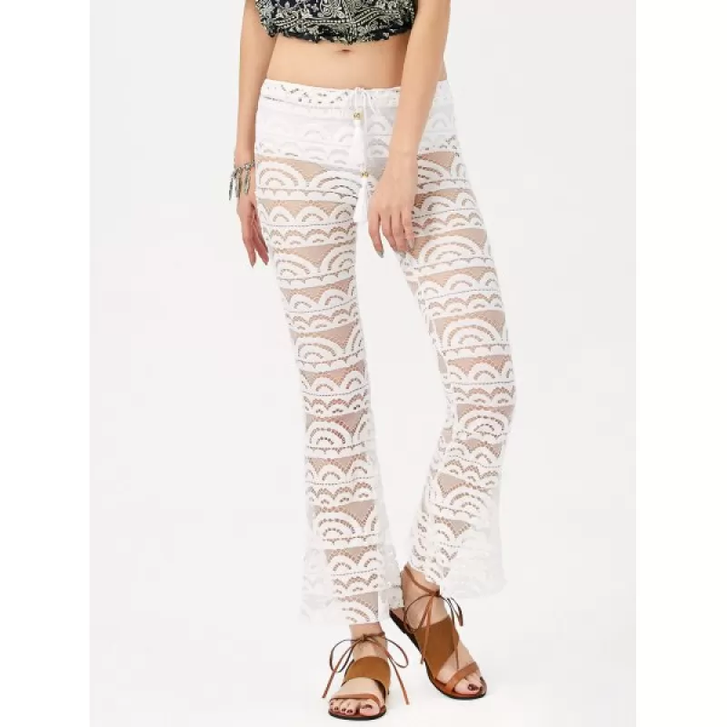 Sexy Lace See-Through Solid Color Pants For Women - White