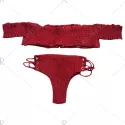 Sexy Off The Shoulder ace-up Ruffled Bikini Set Women Swimsuit - Red