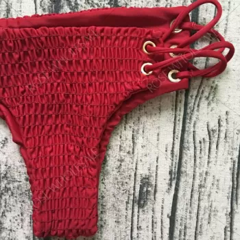 Sexy Off The Shoulder ace-up Ruffled Bikini Set Women Swimsuit - Red