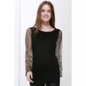 Sexy Style Ninth-Minute Sleeves Slimming Voile Splicing V-Neck Women's Dress - Black