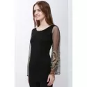 Sexy Style Ninth-Minute Sleeves Slimming Voile Splicing V-Neck Women's Dress - Black