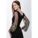 Sexy Style Ninth-Minute Sleeves Slimming Voile Splicing V-Neck Women's Dress - Black