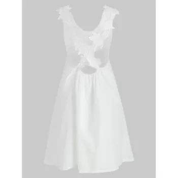Sexy V-Neck Sleeveless Laciness Backless Women's Dress - White