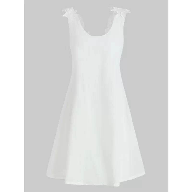 Sexy V-Neck Sleeveless Laciness Backless Women's Dress - White