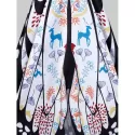 Shawl Collar Butterfly Print Buttoned Asymmetric Dress - White