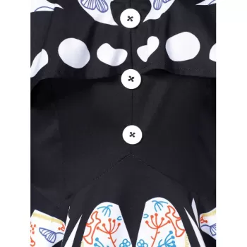 Shawl Collar Butterfly Print Buttoned Asymmetric Dress - White