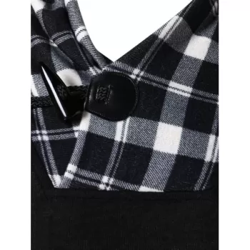 Shawl Collar Checked Panel T-shirt - Black