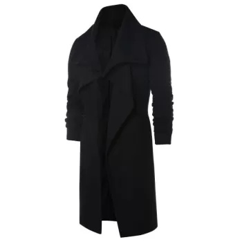 Shawl Collar Long Sleeve Coat - Black