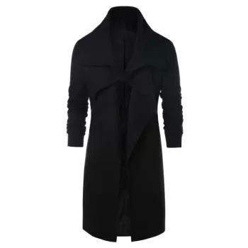 Shawl Collar Long Sleeve Coat - Black