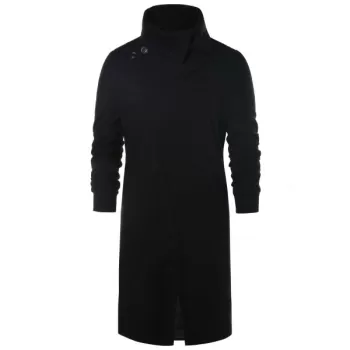Shawl Collar Long Sleeve Coat - Black