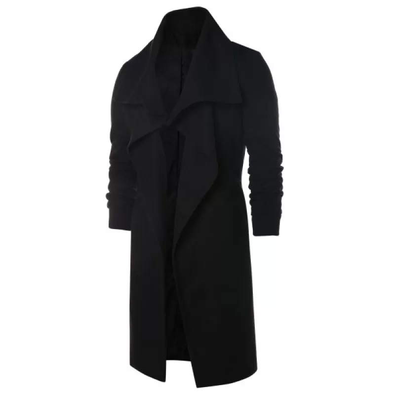Shawl Collar Long Sleeve Coat - Black