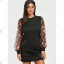 heer Mesh Insert Embroidered Mini Dress - Black