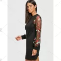 heer Mesh Insert Embroidered Mini Dress - Black