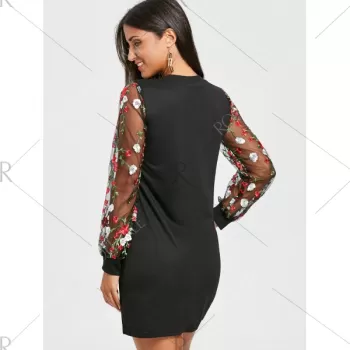 heer Mesh Insert Embroidered Mini Dress - Black