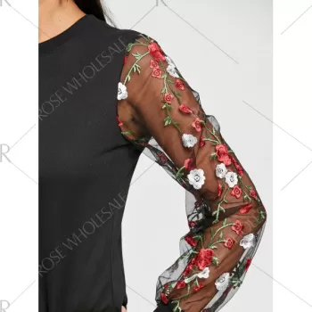 heer Mesh Insert Embroidered Mini Dress - Black