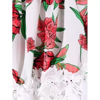 Shirred Floral Lace Crochet Crop Top -