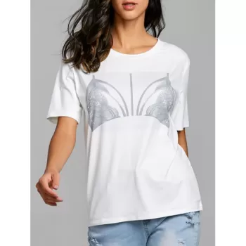 hort leeve Bra Print T-shirt - White