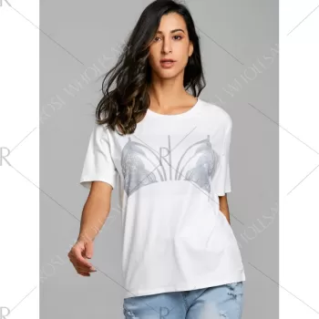 hort leeve Bra Print T-shirt - White