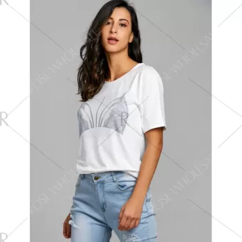 hort leeve Bra Print T-shirt - White