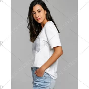 hort leeve Bra Print T-shirt - White