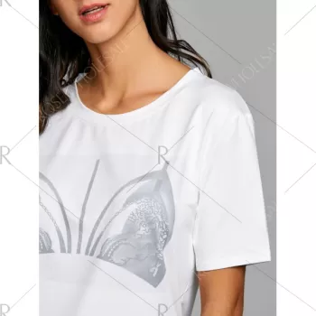 hort leeve Bra Print T-shirt - White