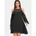 houlder Cut Full Lace leeve Dress - Black