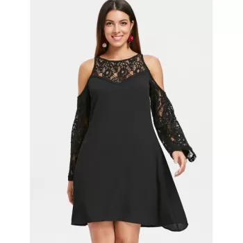 houlder Cut Full Lace leeve Dress - Black