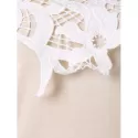 Shoulder Cut Lace Embellished Long Sleeve T-shirt - Warm White