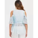 Shoulder Cut Skirted Lace Blouse - Light Blue