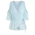 Shoulder Cut Skirted Lace Blouse - Light Blue