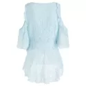 Shoulder Cut Skirted Lace Blouse - Light Blue