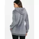Side Pockets Faux Fur Hoodie with Zipper - Gray