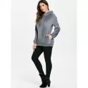Side Pockets Faux Fur Hoodie with Zipper - Gray