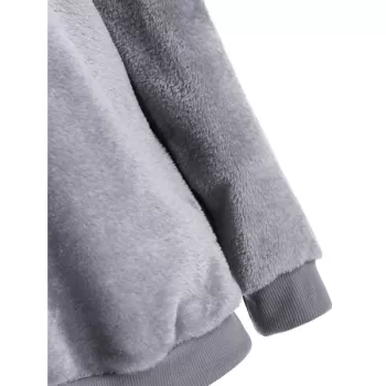 Side Pockets Faux Fur Hoodie with Zipper - Gray