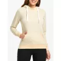 Simple ong Sleeve Hooded Pocket Design Women's Hoodie - Apricot