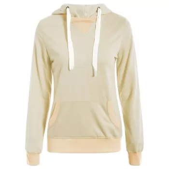 Simple ong Sleeve Hooded Pocket Design Women's Hoodie - Apricot