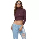 Simple Style Turtleneck Pure Color Women Crop Top - Wine Red