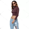 Simple Style Turtleneck Pure Color Women Crop Top - Wine Red