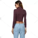 Simple Style Turtleneck Pure Color Women Crop Top - Wine Red