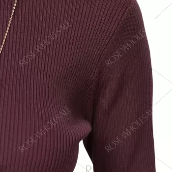 Simple Style Turtleneck Pure Color Women Crop Top - Wine Red
