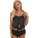 imulation ilk ling plit Babydoll Lingerie - Black