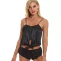 imulation ilk ling plit Babydoll Lingerie - Black
