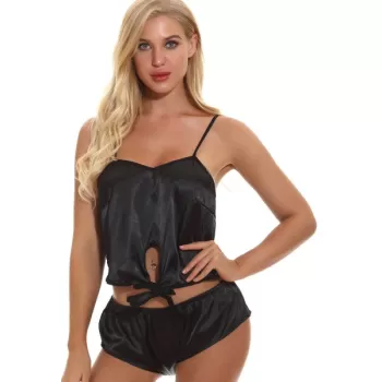 imulation ilk ling plit Babydoll Lingerie - Black