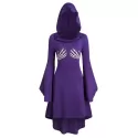 Skeleton Print Halloween Hooded High ow Dress - Purple