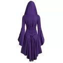 Skeleton Print Halloween Hooded High ow Dress - Purple