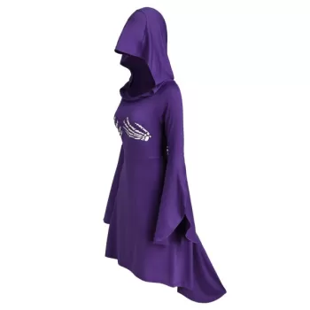 Skeleton Print Halloween Hooded High ow Dress - Purple