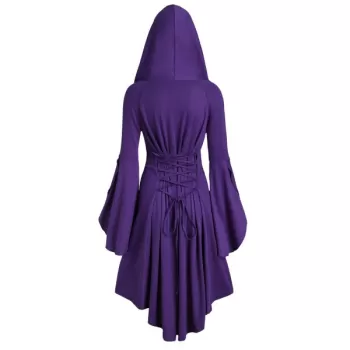 Skeleton Print Halloween Hooded High ow Dress - Purple