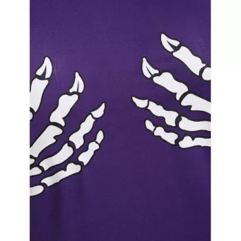 Skeleton Print Halloween Hooded High ow Dress - Purple